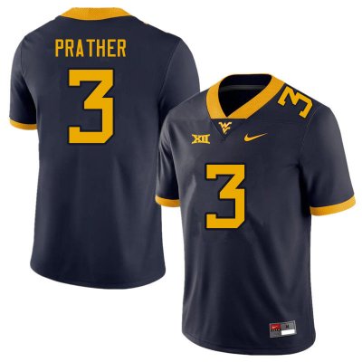 Men's West Virginia Mountaineers NCAA #3 Kaden Prather Navy Authentic Nike Stitched College Football Jersey FH15V67QG